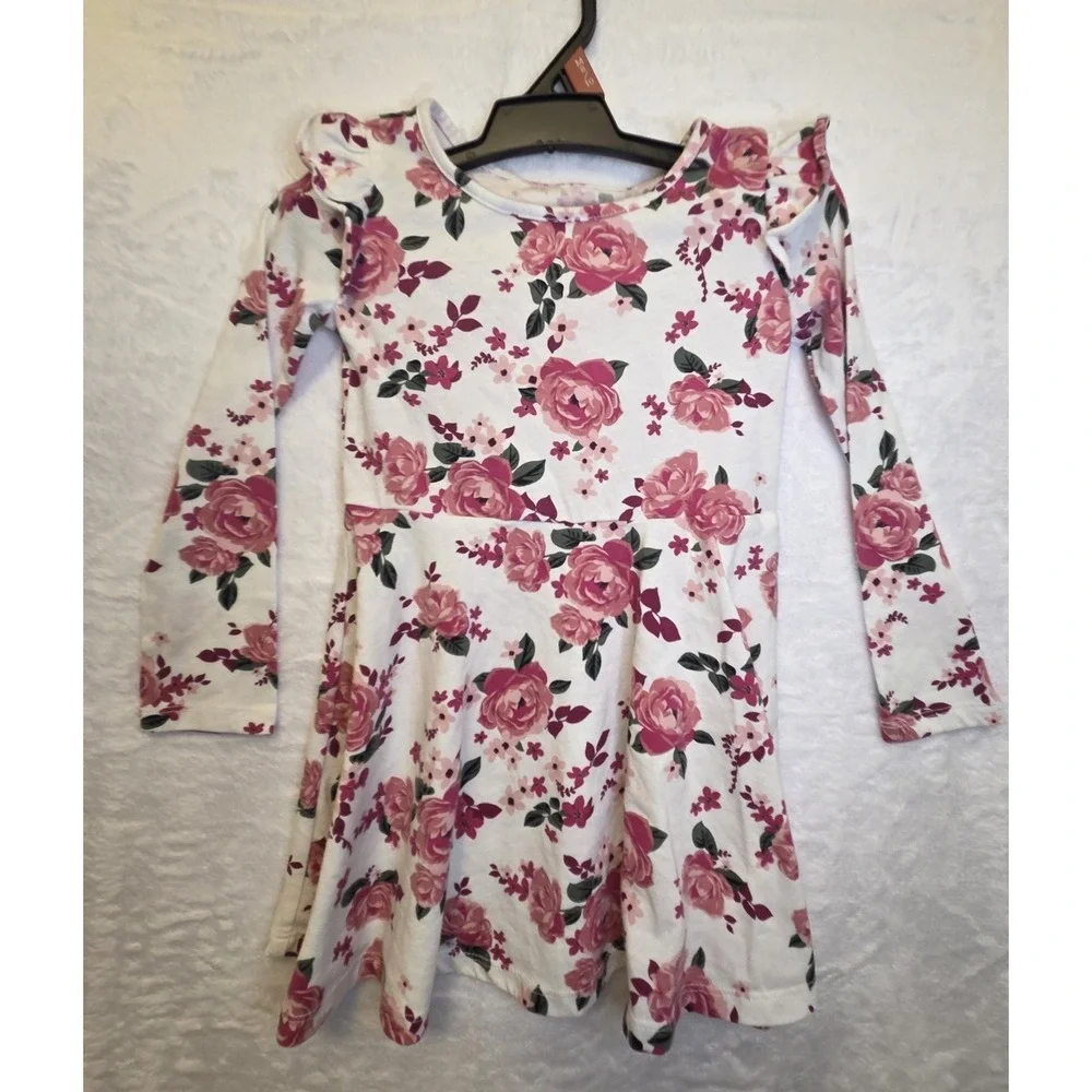 The Children's Place Girls 5T Floral Fit & Flare Knit Long Sleeve Ruffle Dress
